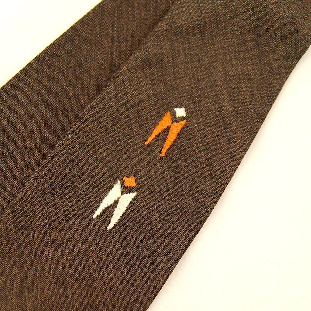 1950s Brown Embroidered Tie