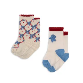 2 Pack Jacquard Bow Socks by Konges Slojd