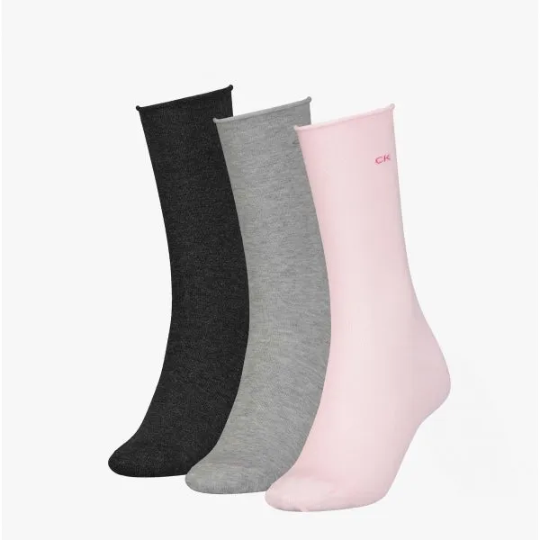 3 Pack Roll Top Womens Socks Pink