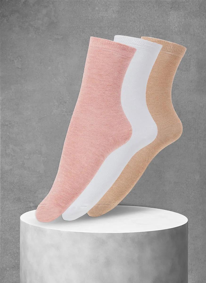 3-Pack Women's Solid Socks in Pink/Taupe/White