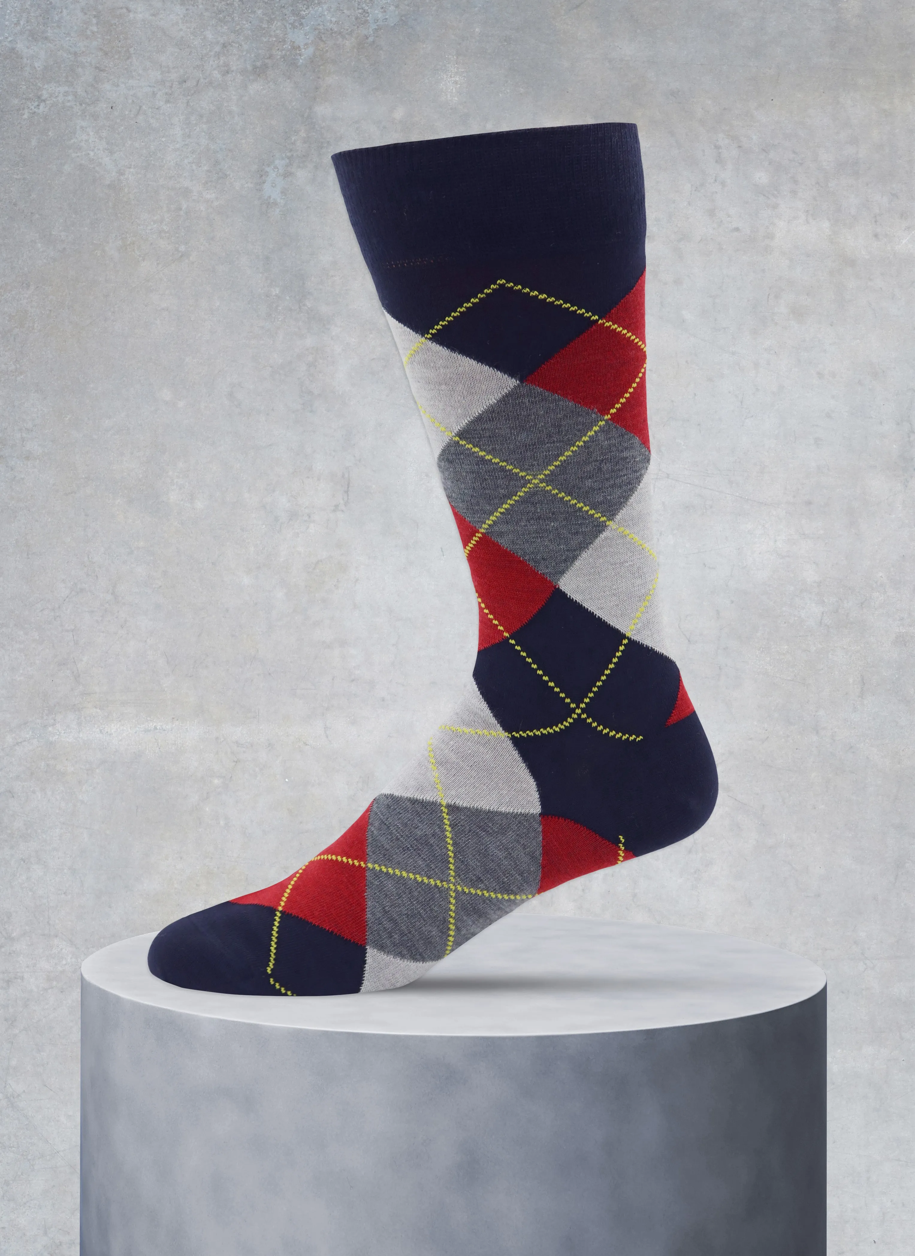 Argyle Cotton Sock in Navy