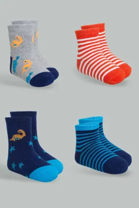 Assorted Dino Socks Set For Baby Boys (Pack of 4)