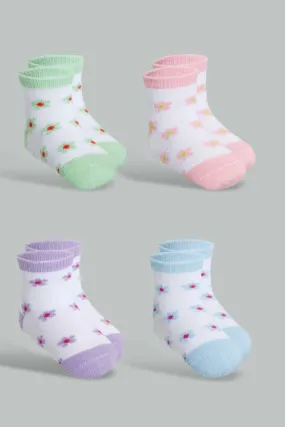 Assorted Floral Ankle Socks For Baby Girls (Pack of 4)