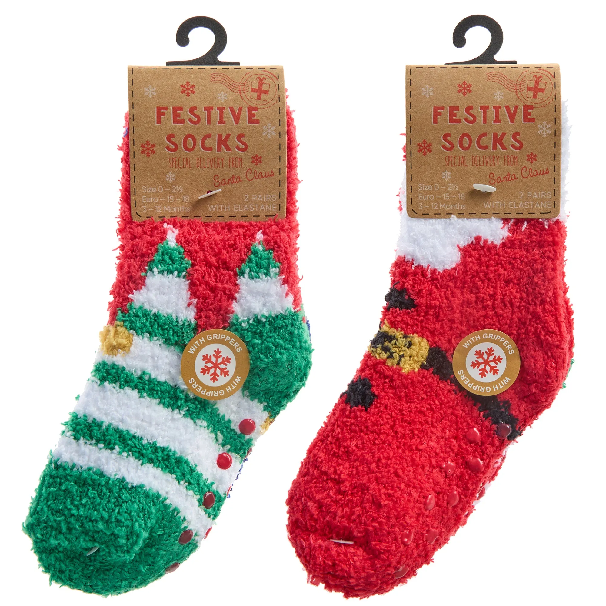 Baby 2pack Festive Socks - Santa|Elf (0-5.5) 44B1006