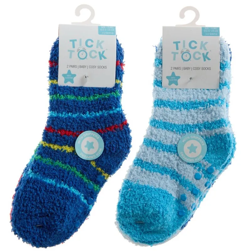 BABY BOYS 2 PACK COSY SOCKS WITH GRIPPERS -  44B992