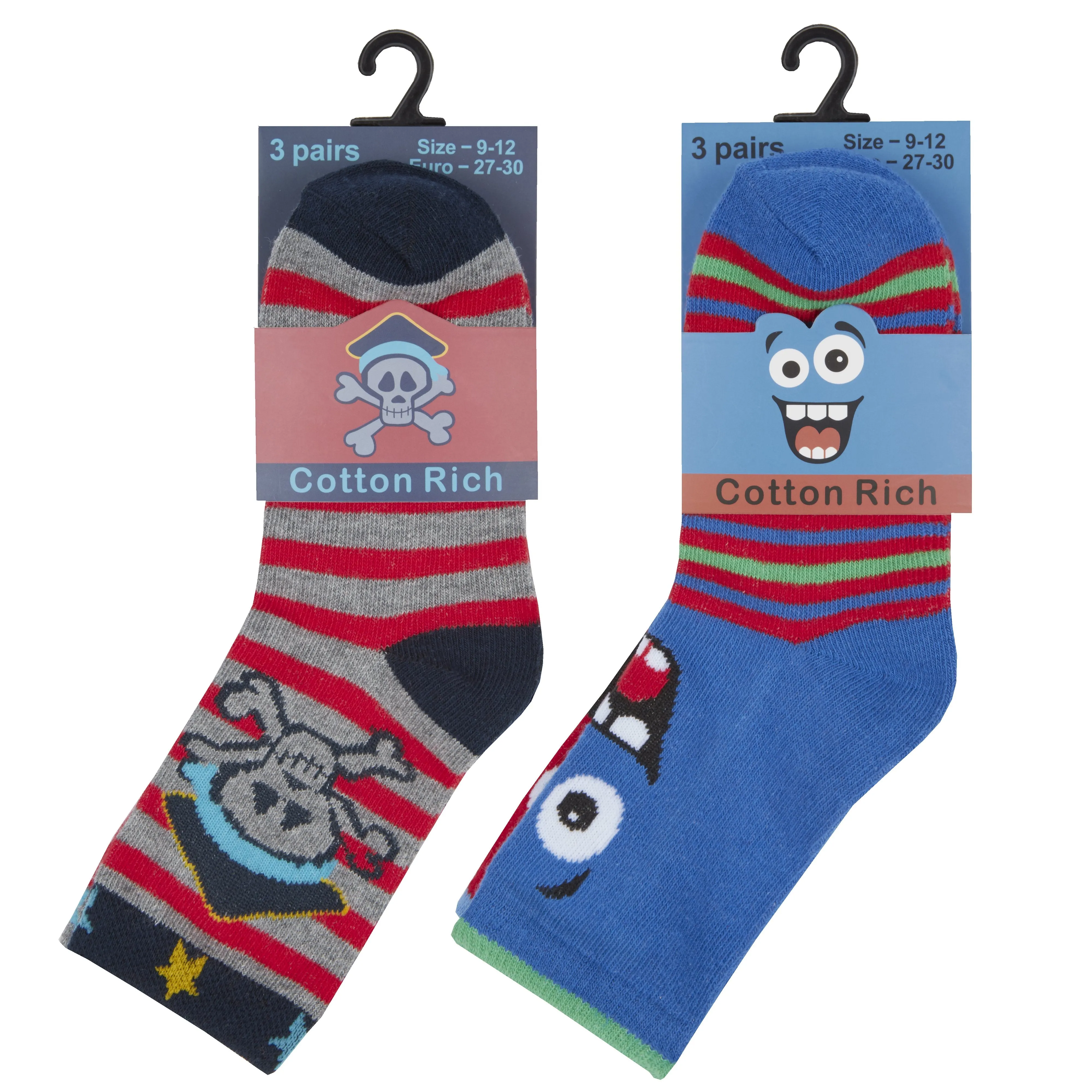 Baby Boys 3 Pack Design Socks - Monster & Pirates - (42B579)