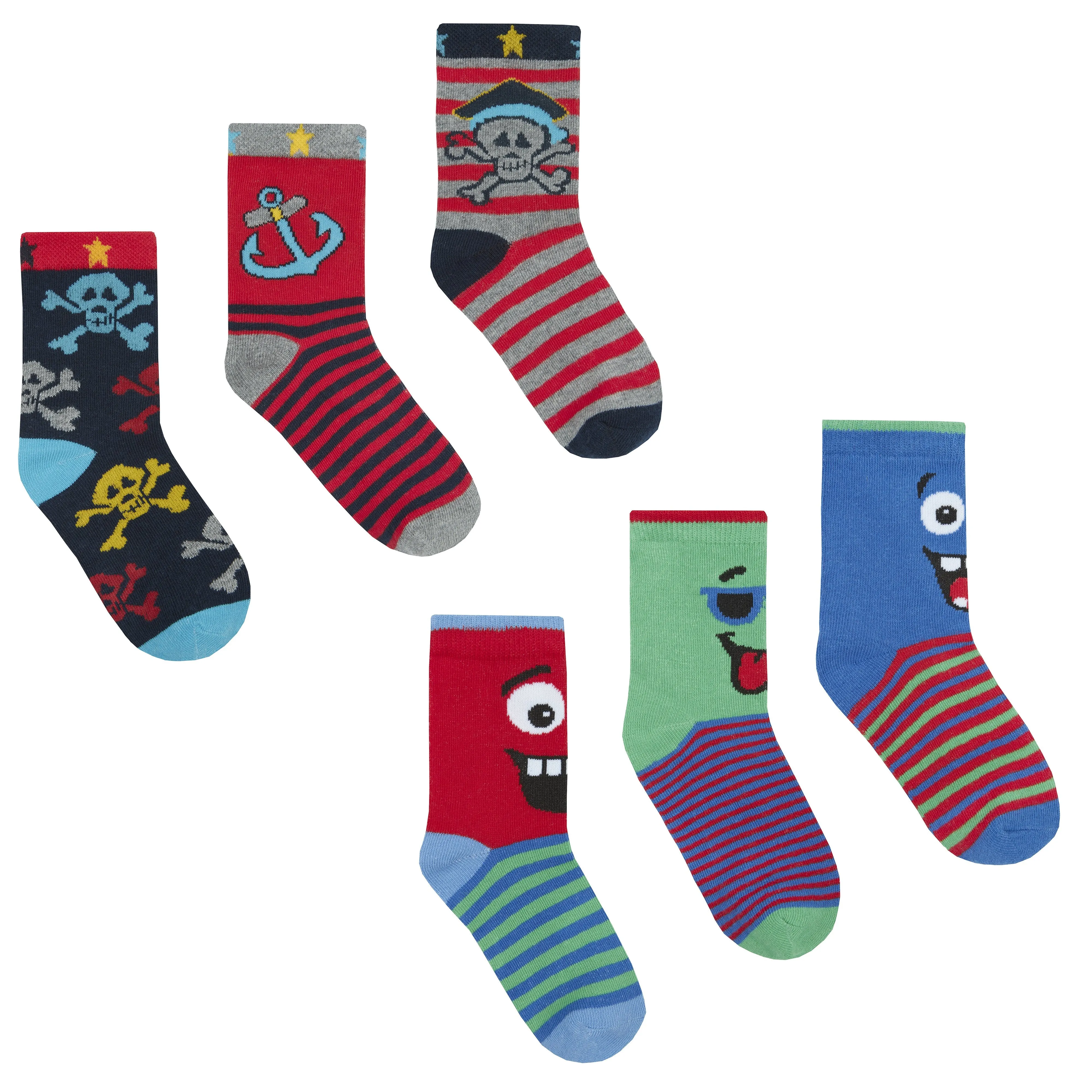 Baby Boys 3 Pack Design Socks - Monster & Pirates - (42B579)