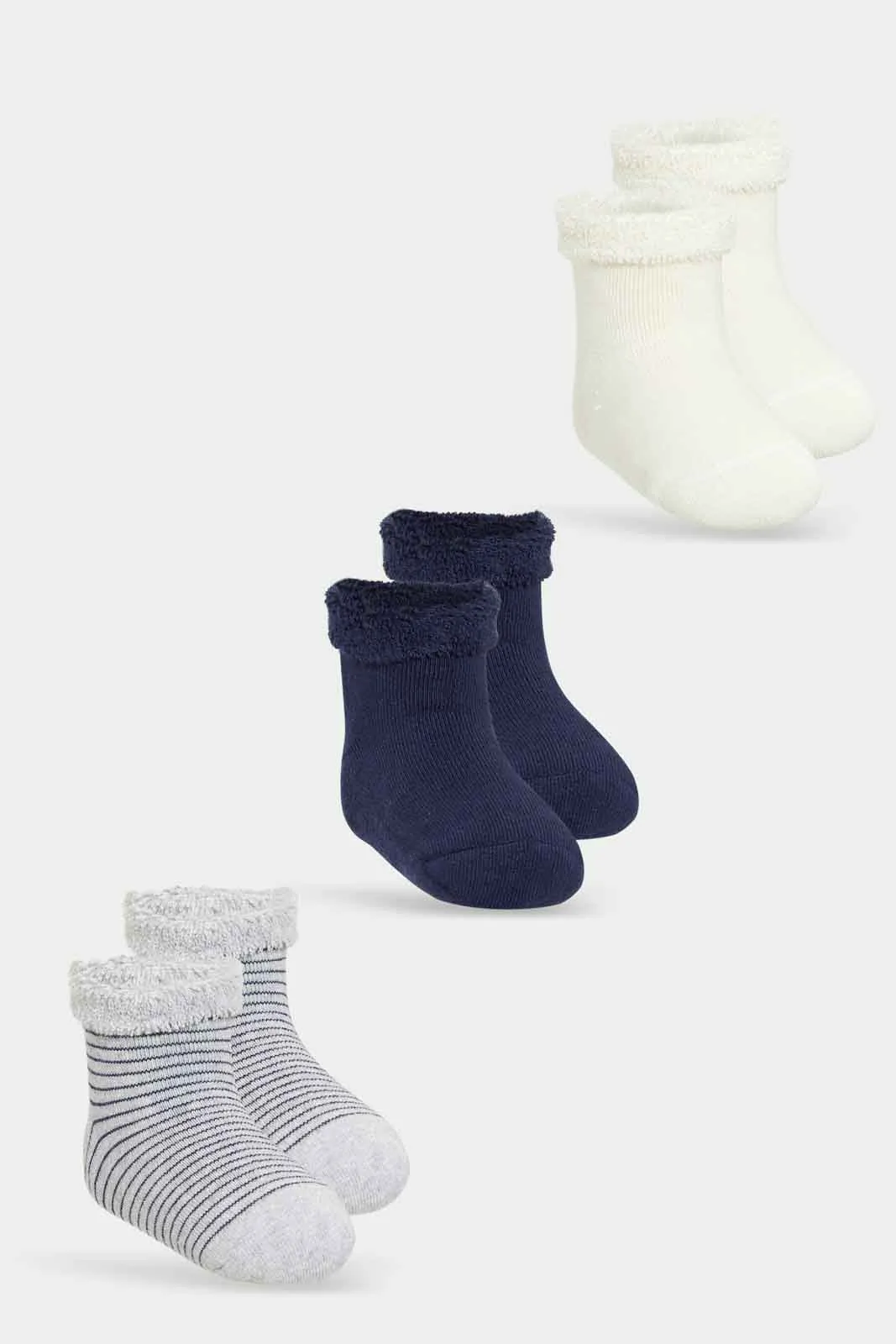 Baby Boys Ankle Socks With Fur Cuff Set (Pack Od 3)