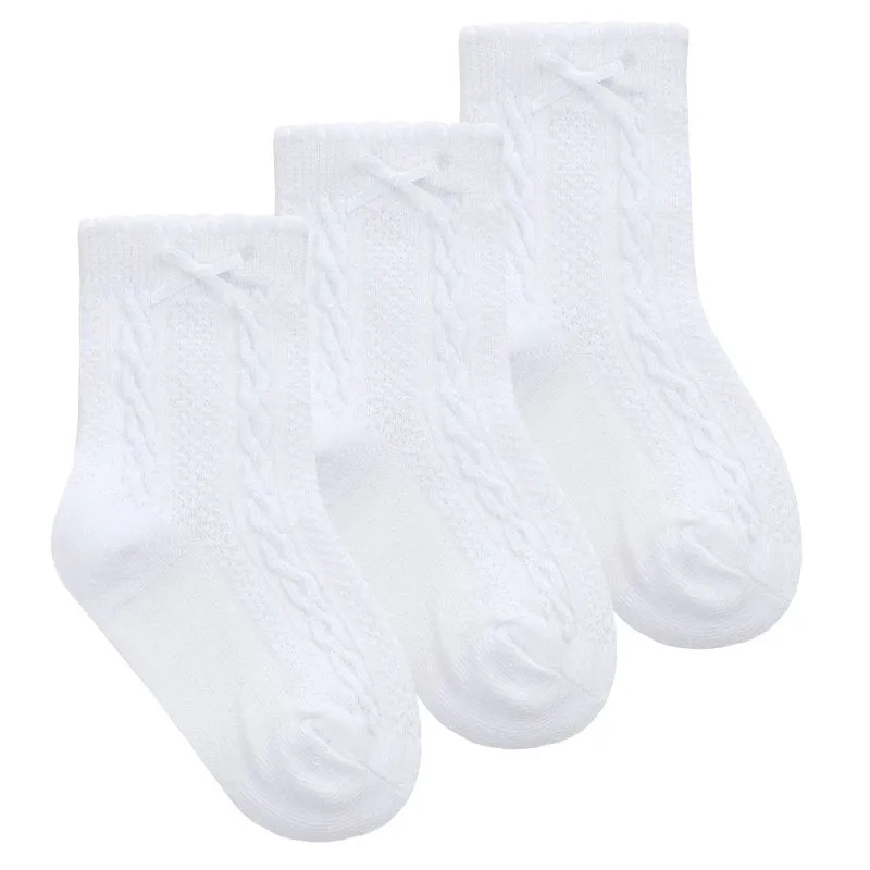 Baby Girls 3 Pack Cable/Bow Socks - White (0-0, 0-2.5, 3-5.5) (PK6) 44B964