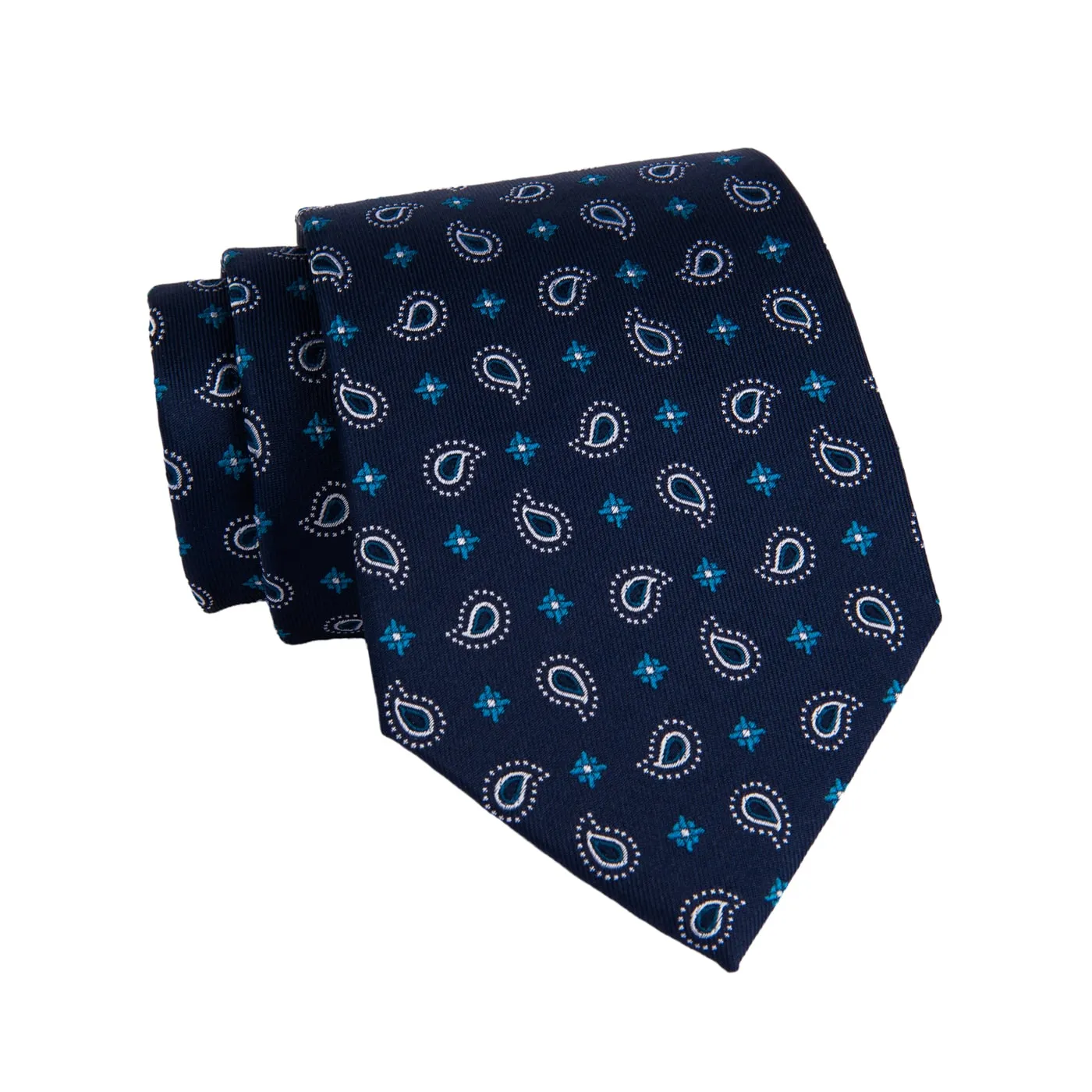 Bar Harbor Paisley Silk Tie, Navy / Turquoise / Silver