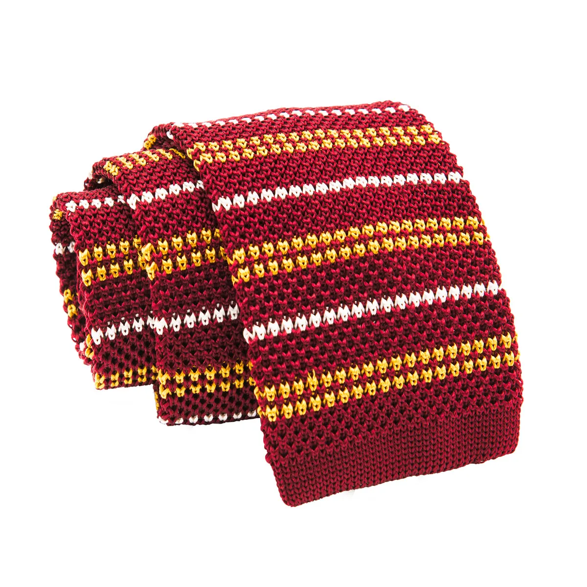 Barrington Stripes Knitted Silk Tie, Burgundy / Yellow / White