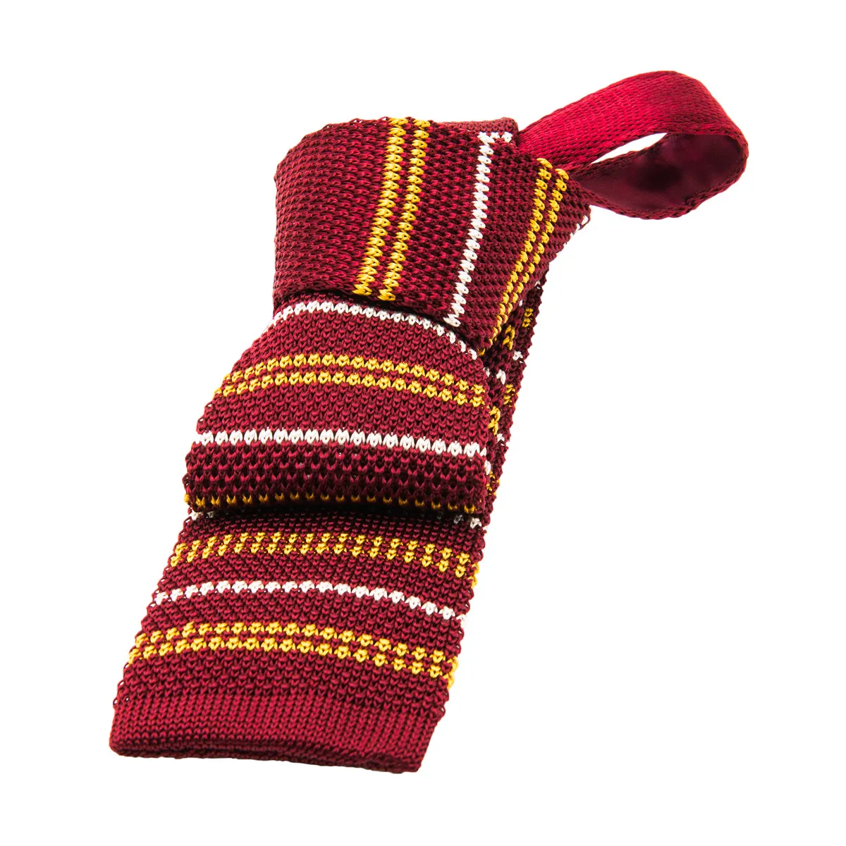 Barrington Stripes Knitted Silk Tie, Burgundy / Yellow / White