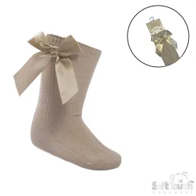 Beige Children's 'Adorable' Knee Length  Socks w/Satin Bow : (2-9 Yrs)S151-BE