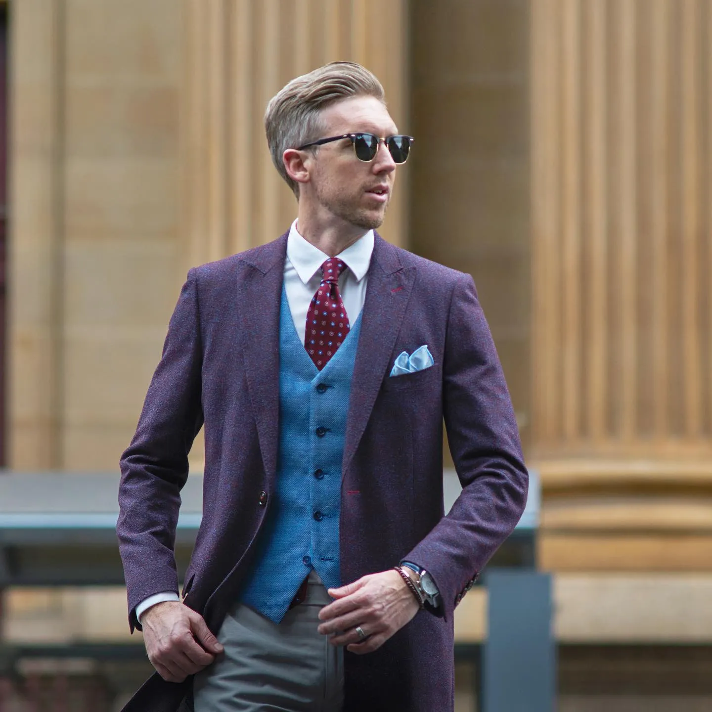 Burgundy and Blue Berkshire Abstract Silk Tie