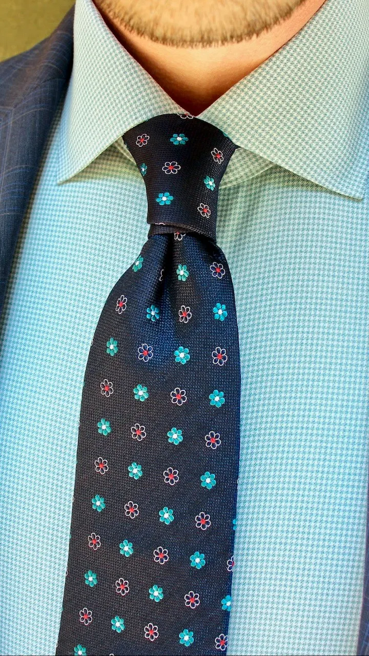 Berkshire Abstract Silk Tie, Navy / Turquoise