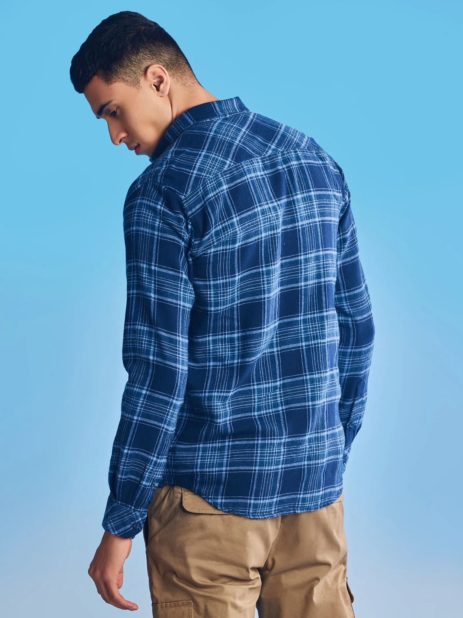 Blue Brushed Checked Shirt