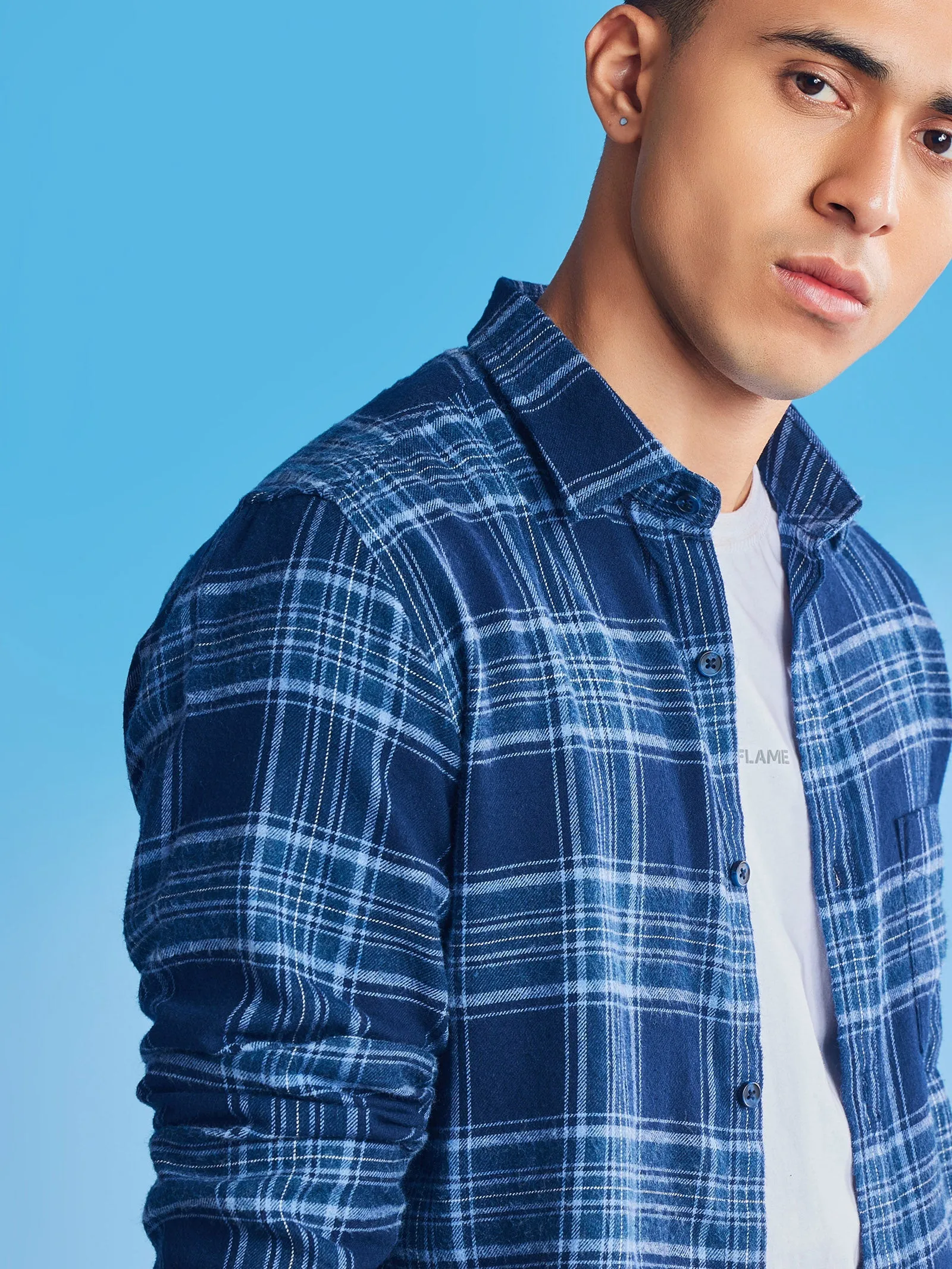 Blue Brushed Checked Shirt