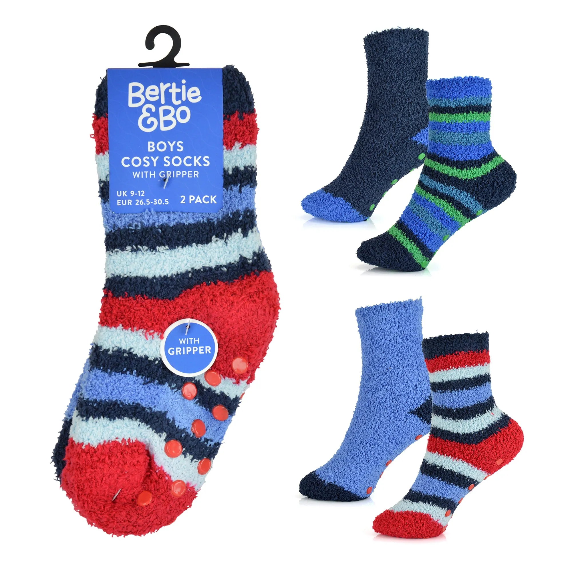 Boys 2pk Cosy Socks - Stripes (PK12) (6-8.5 to 4-6) SK815