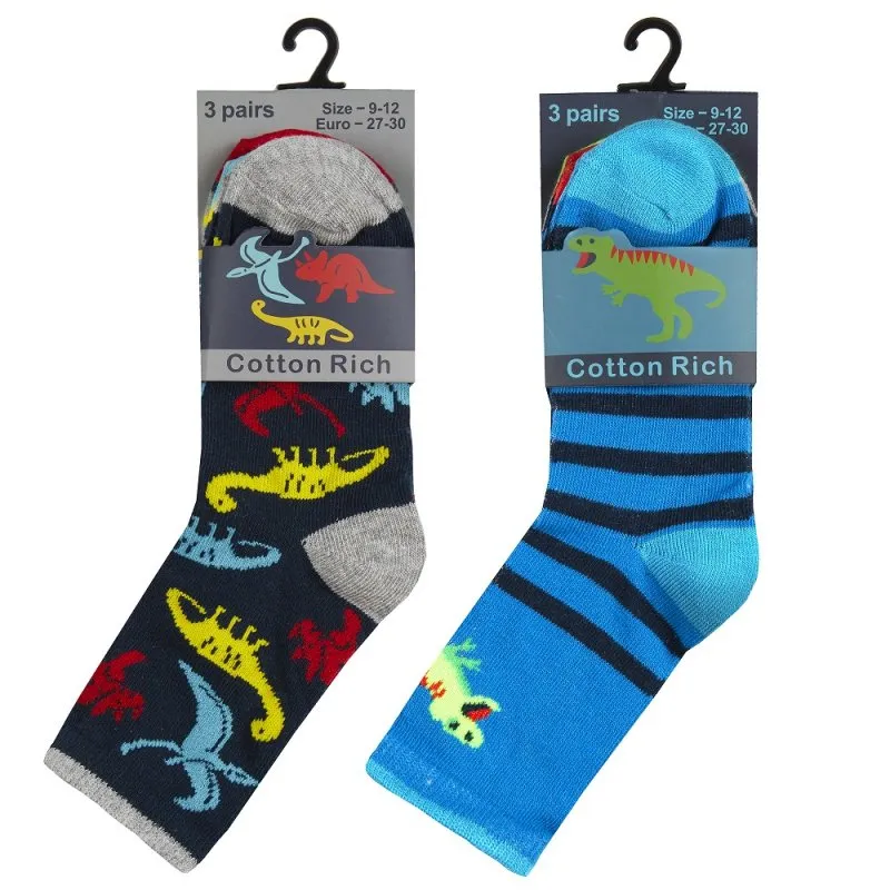 BOYS 3 PACK COTTON RICH DESIGN ANKLE SOCKS (ASSORTED SIZES) 42B687