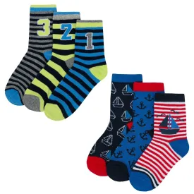 Boys 3 Pack Design Socks - Sail & Numbers - Block Size 9-12 (42B509)