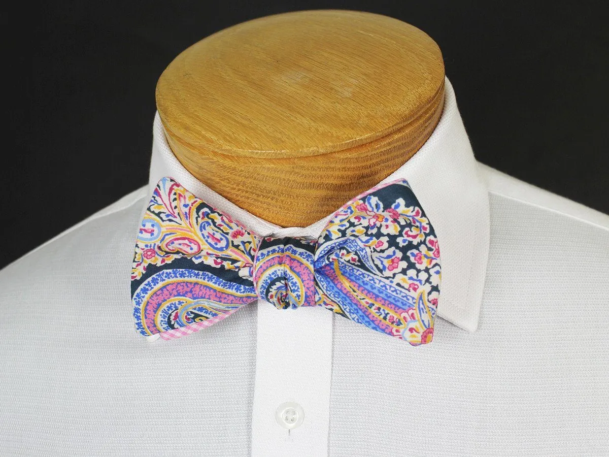 Boy's Reversible Bow Tie 19250 Navy/Pink/Yellow Paisley/Gingham