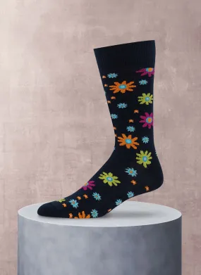 Bright Flower Sock in Navy