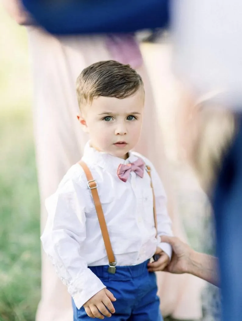 Caramel Skinny Suspenders with Emerald Green Bow Tie