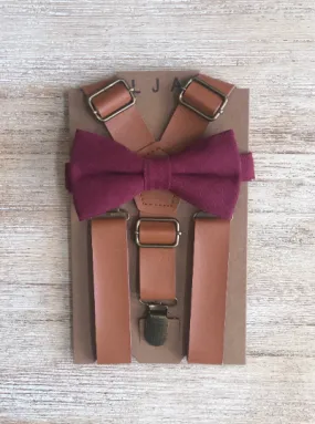 Caramel Suspenders with Wine Bow Tie