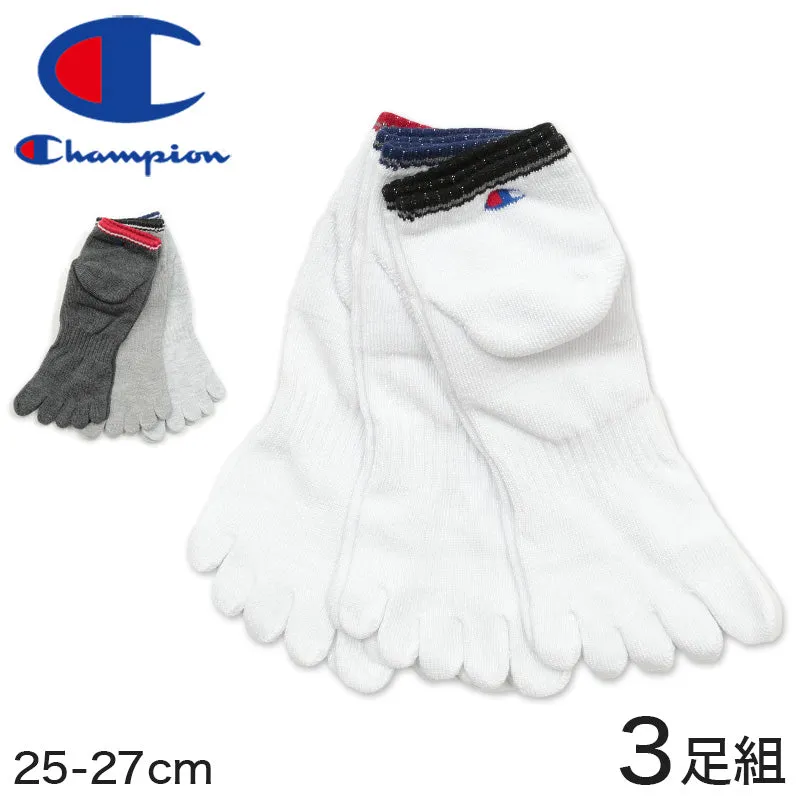 Champion 5本指ソックス メンズ ショートソックス 3足組 25-27cm (靴下 五本指ソックス 5本指 スニーカーソックス チャンピオン かかとパイル) (在庫限り)