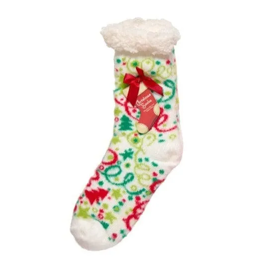 Christmas Swirl Fuzzy Sherpa Slipper Sock