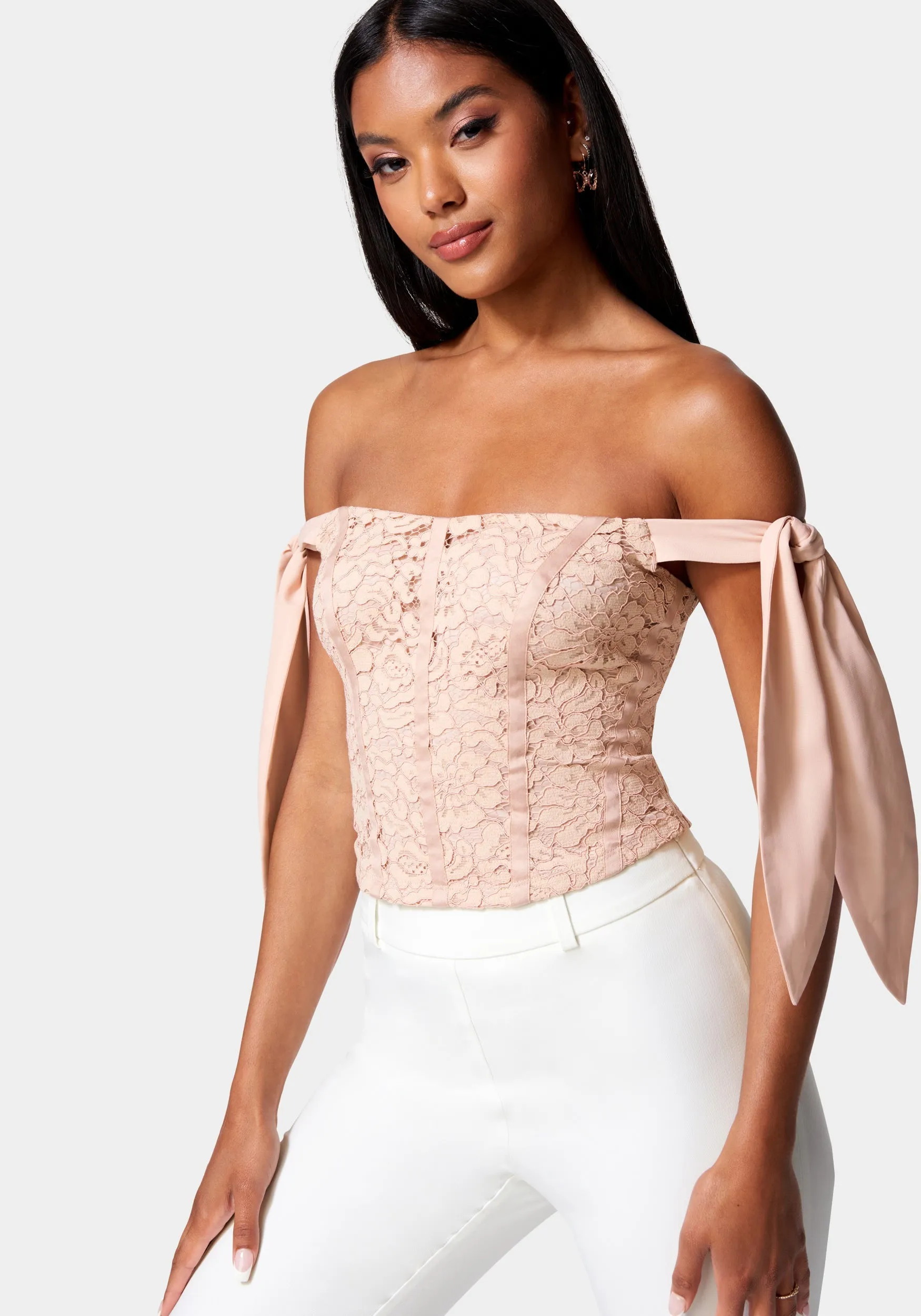 Corded Lace Bustier With Chiffon Tie