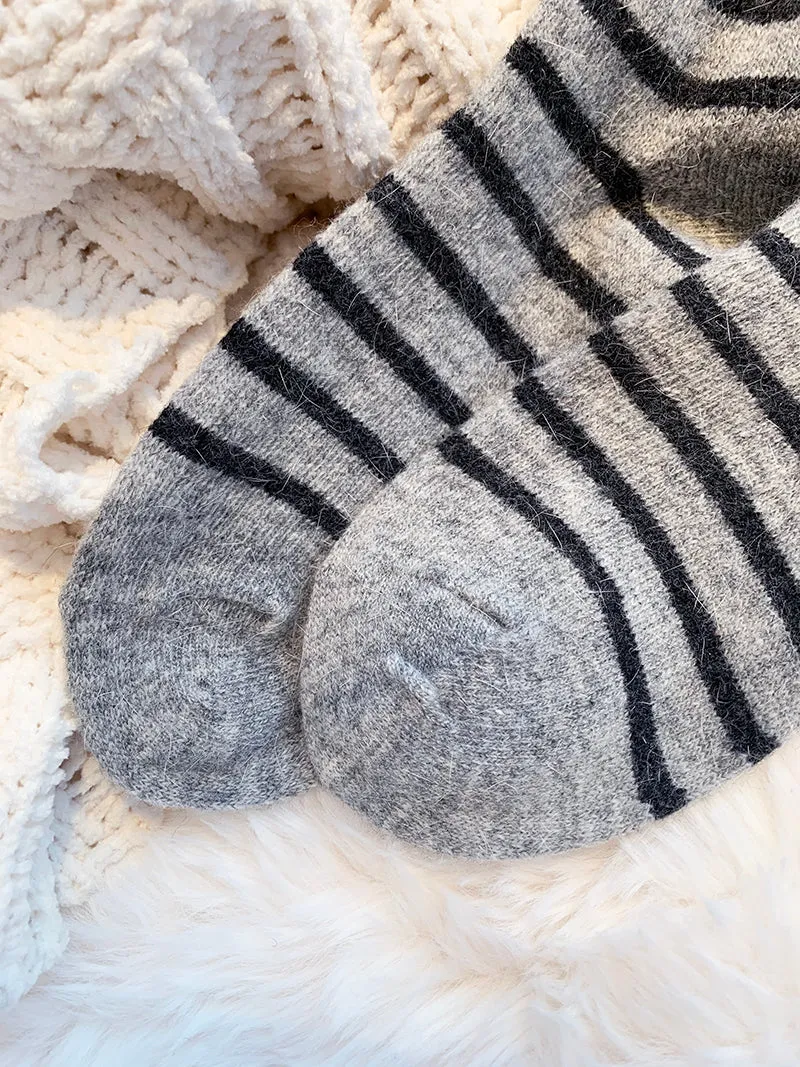 Cozy and Warm | Wool Socks | Grey Stripes