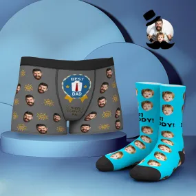 Custom Face Boxer Shorts And Socks Set BEST DAD