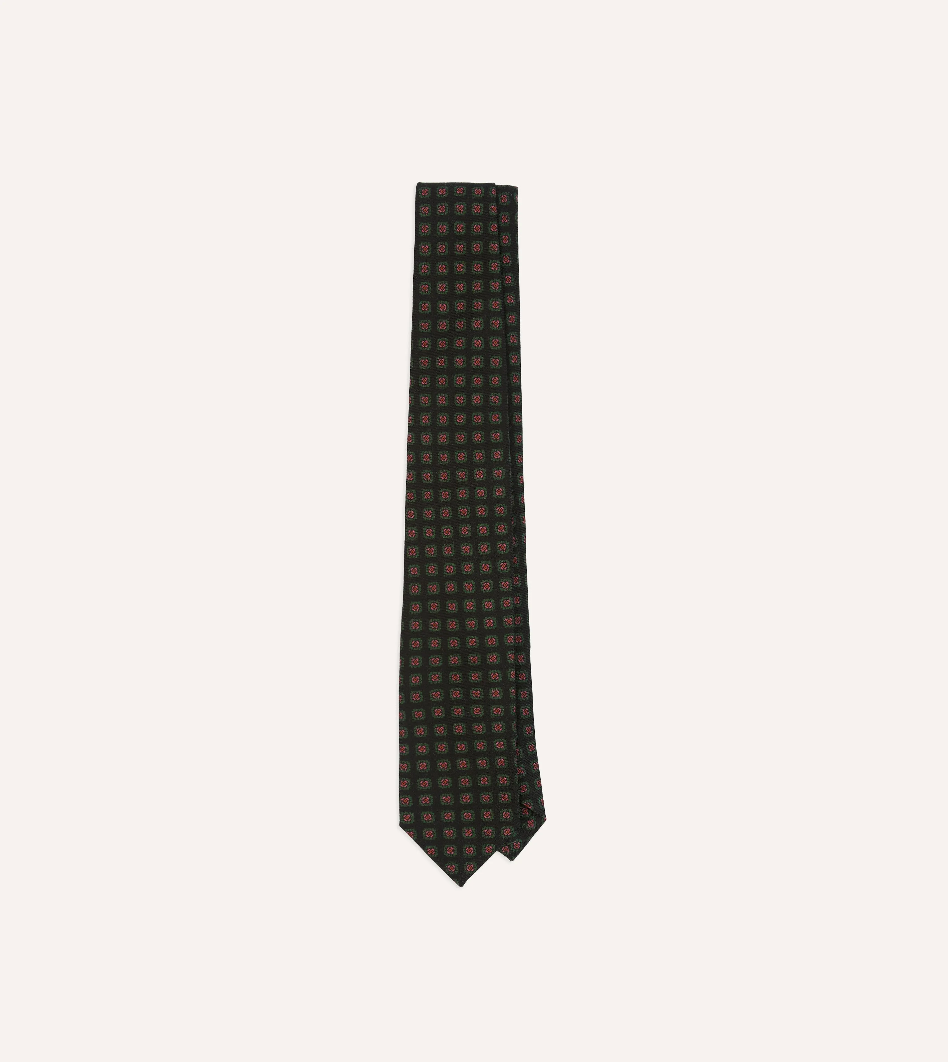 Drake's Diamond Print Wool Tie / Black