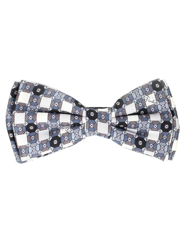 Emilio Pucci Silk Bow Tie Gray White Black - Made In Italy