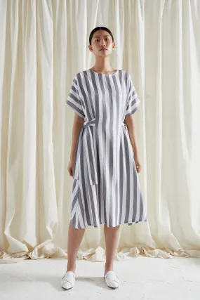 EVE DRESS ~ CONVERTIBLE ~ NEUTRAL [ Grey & White Striped, Waist Ties ]