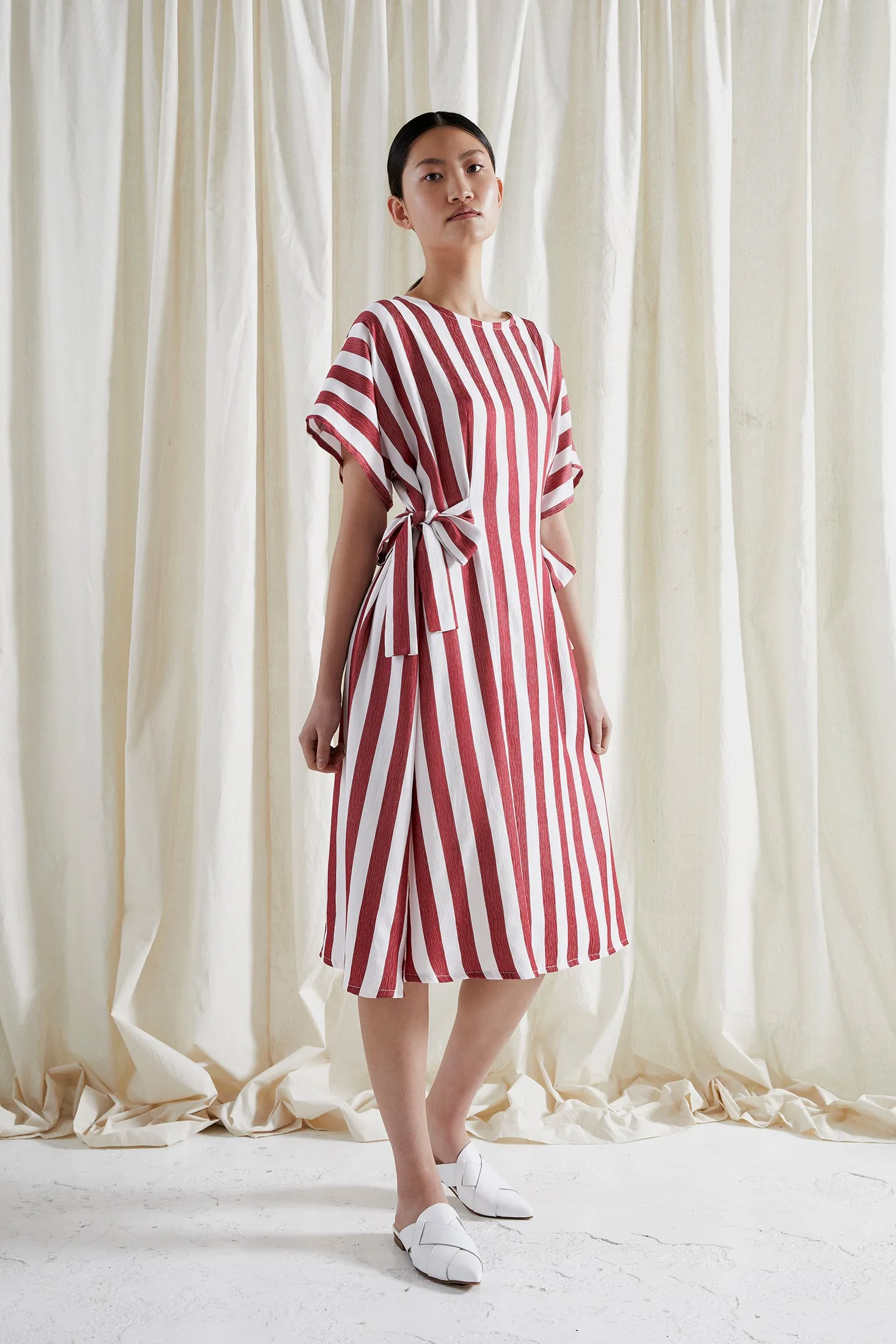 EVE DRESS ~ CONVERTIBLE ~ POMEGRANATE [ Red & White Striped, Waist Ties ]