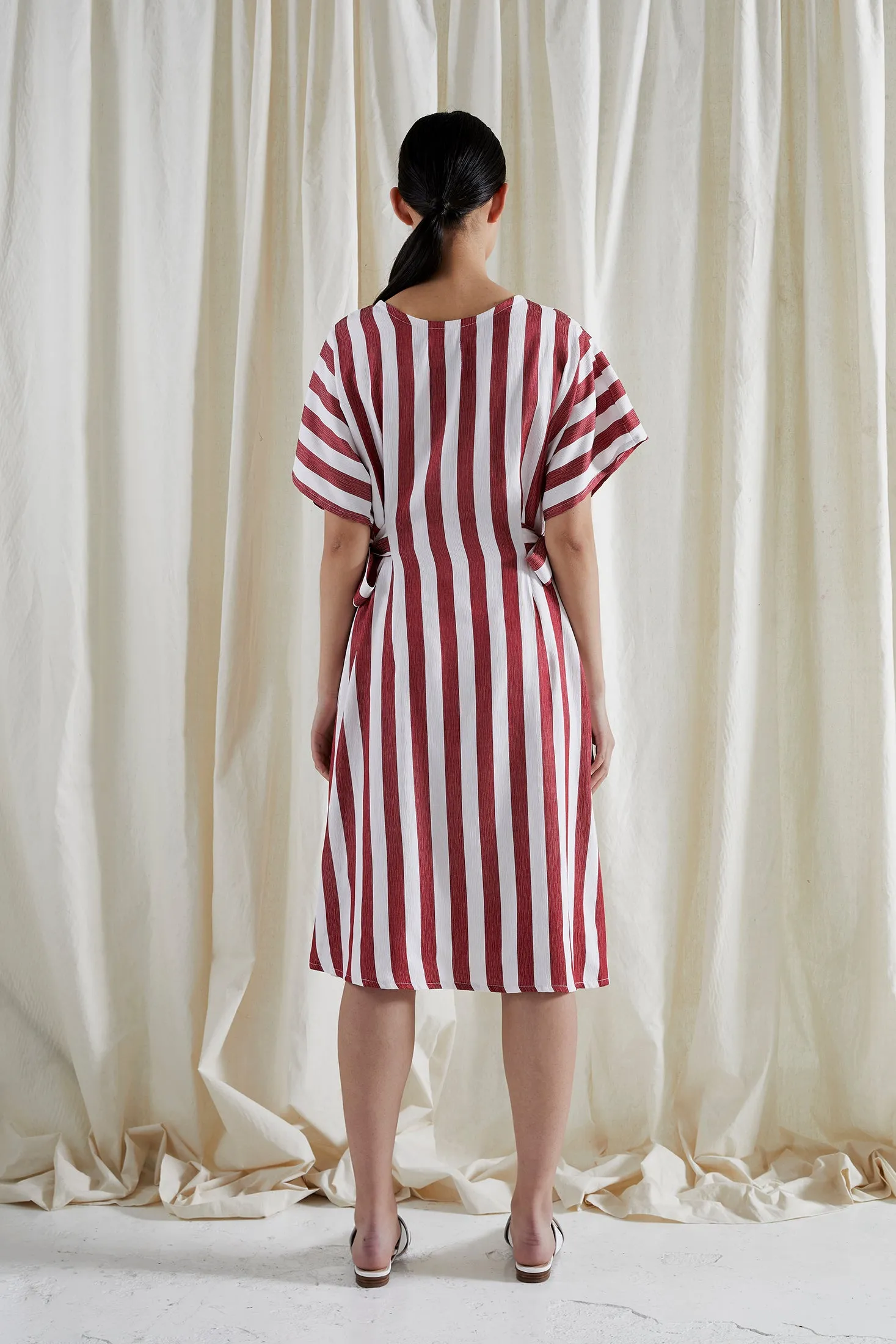 EVE DRESS ~ CONVERTIBLE ~ POMEGRANATE [ Red & White Striped, Waist Ties ]