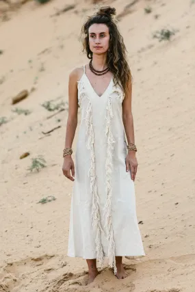 Fringed Long Desert Dress ⋙ Handwoven Raw Silk