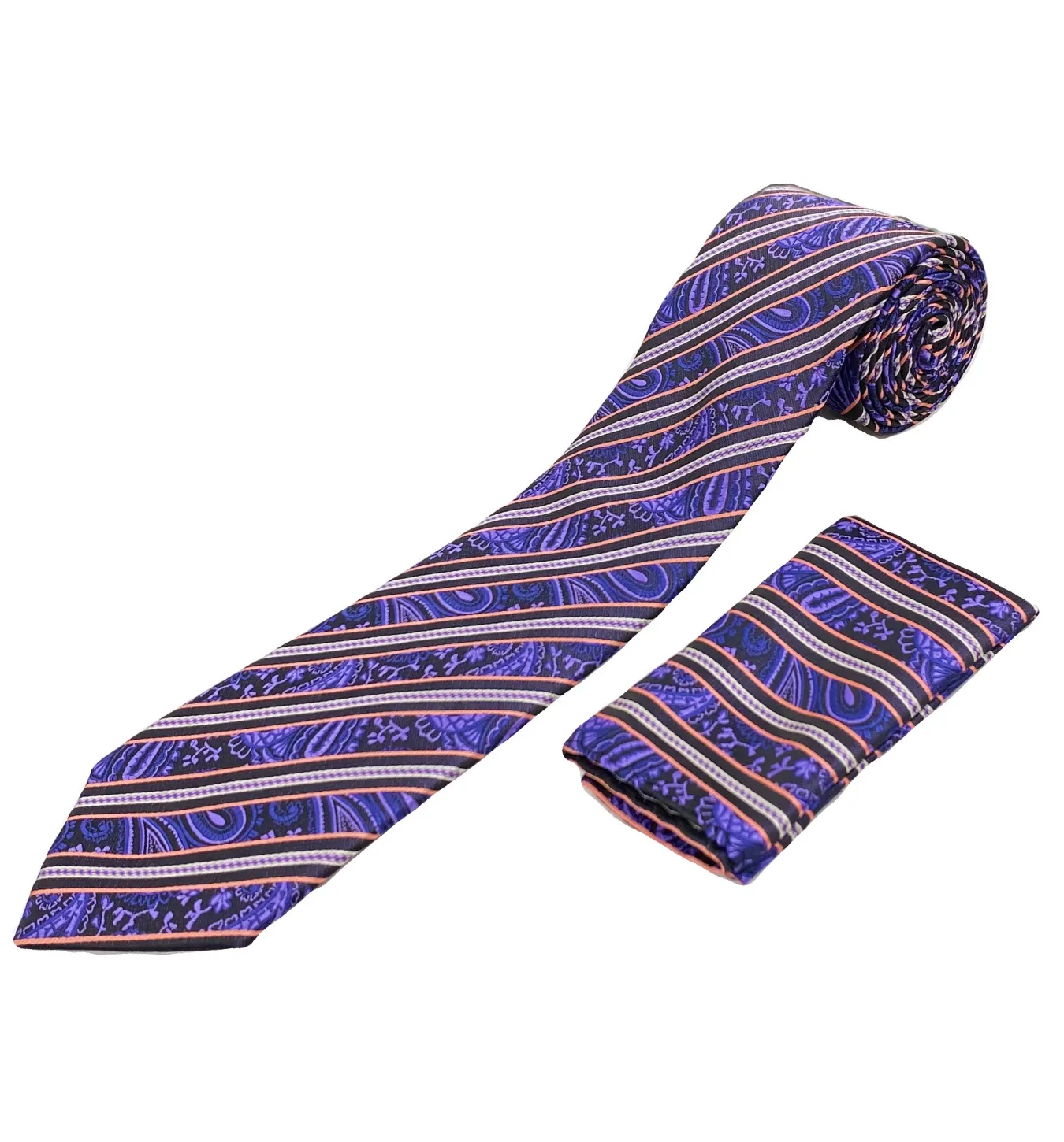 Gianfranco Tie and Handkerchief - Black Paisley Stripes T53