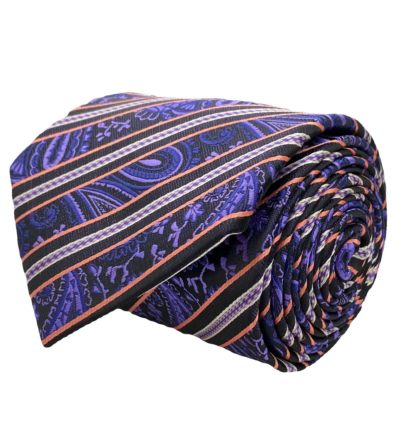 Gianfranco Tie and Handkerchief - Black Paisley Stripes T53