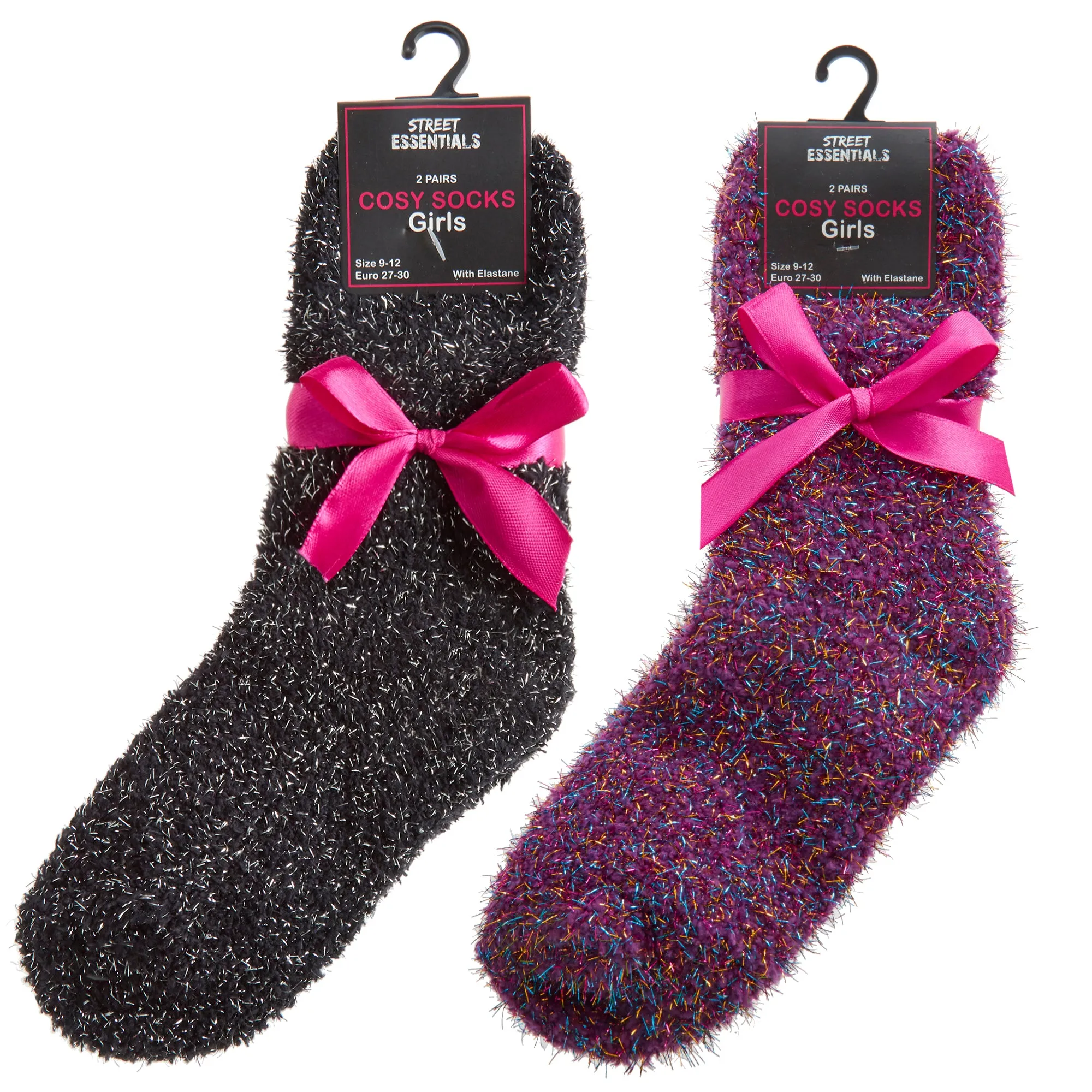 GIRLS 2 PACK GLITTER COSY SOCKS - 9-12 To 4-5.5 (43B759)