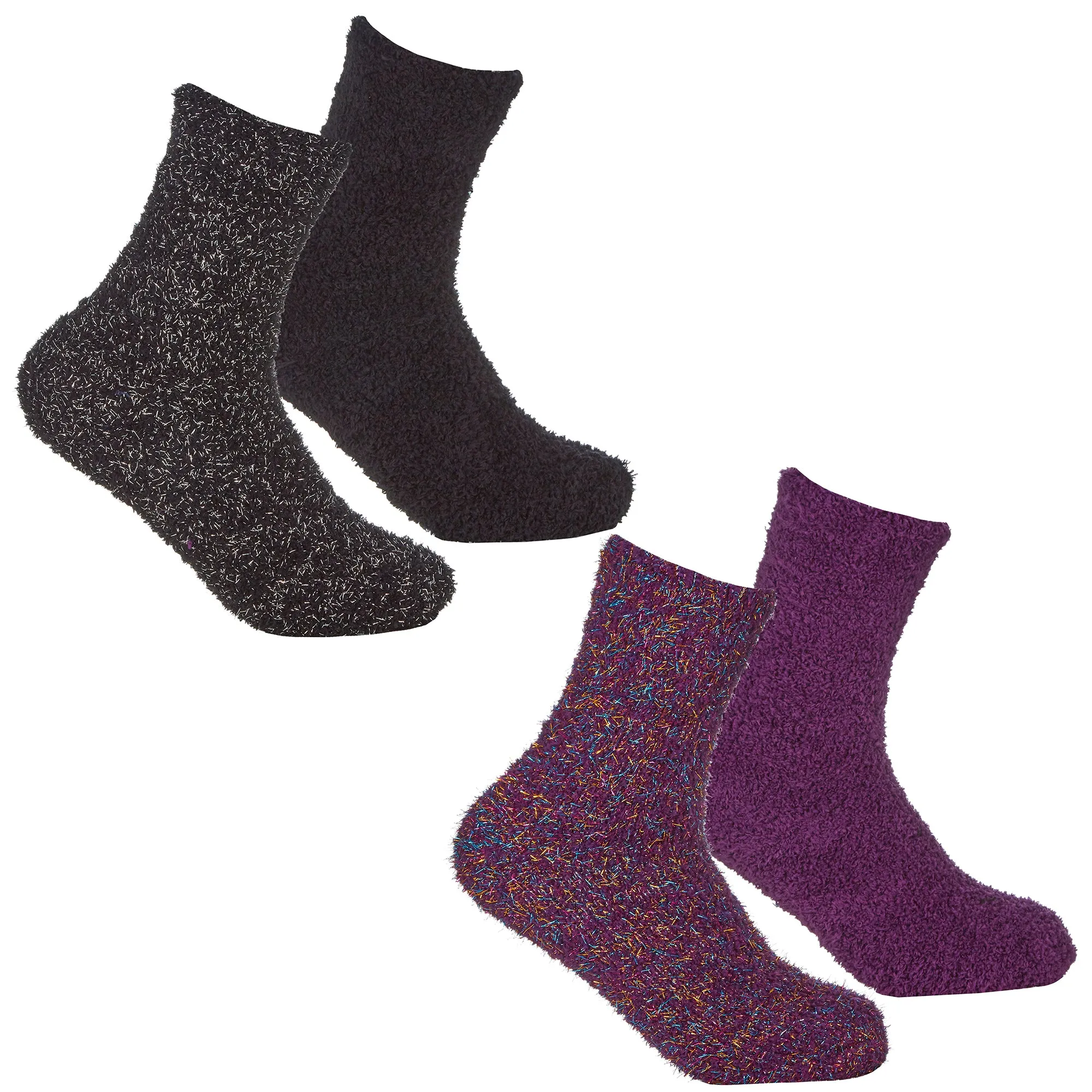 GIRLS 2 PACK GLITTER COSY SOCKS - 9-12 To 4-5.5 (43B759)