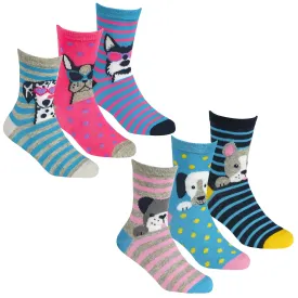 GIRLS 3PK COTTON RICH SOCKS - PUPPIES (6-3.5 assorted) 43B654