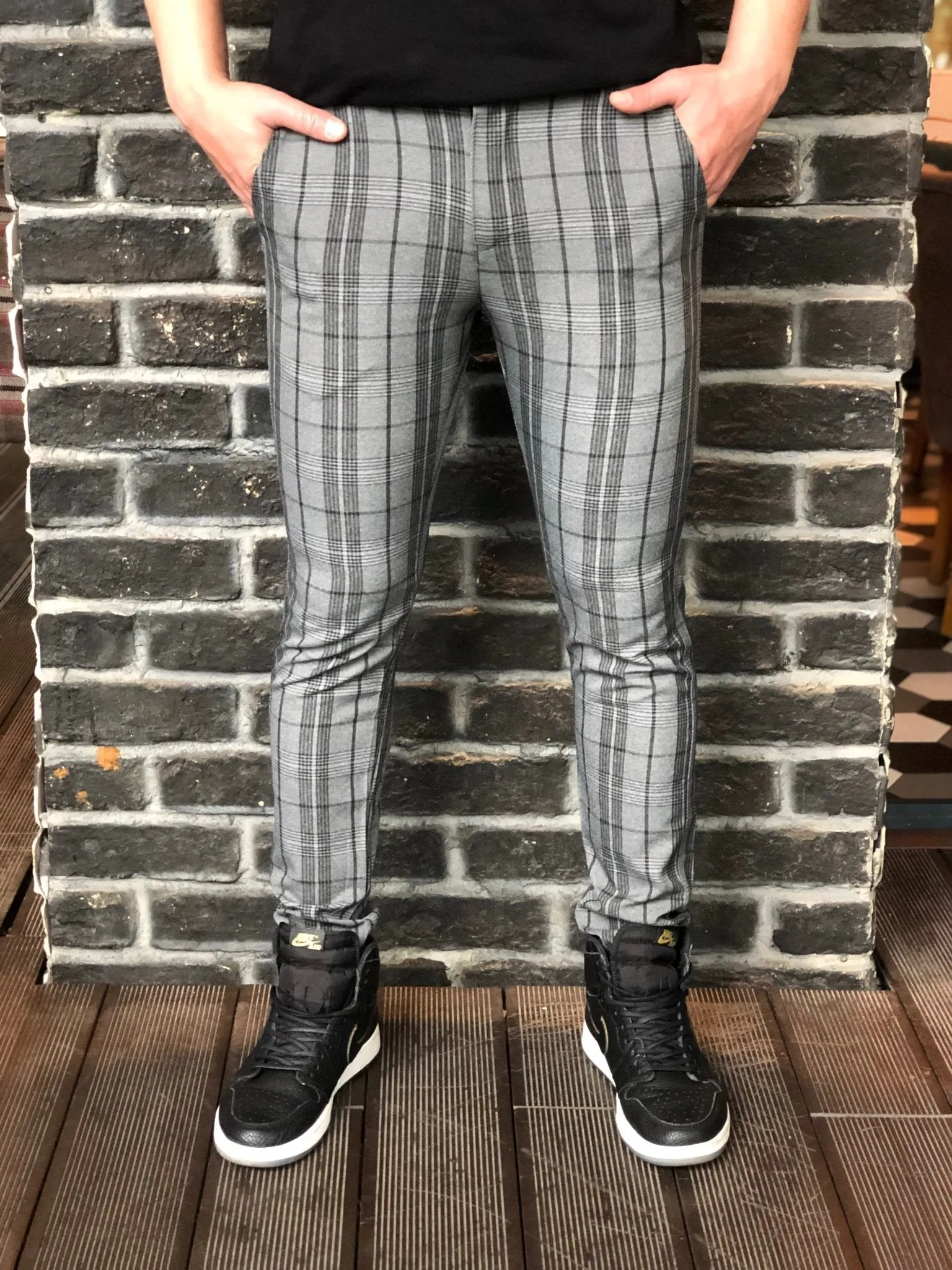 Gray Striped Checkered Slim Fit Casual Mens Pant DJ178 Mens Pant