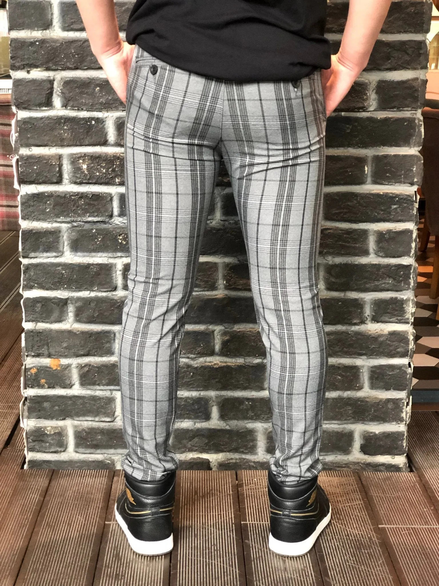 Gray Striped Checkered Slim Fit Casual Mens Pant DJ178 Mens Pant