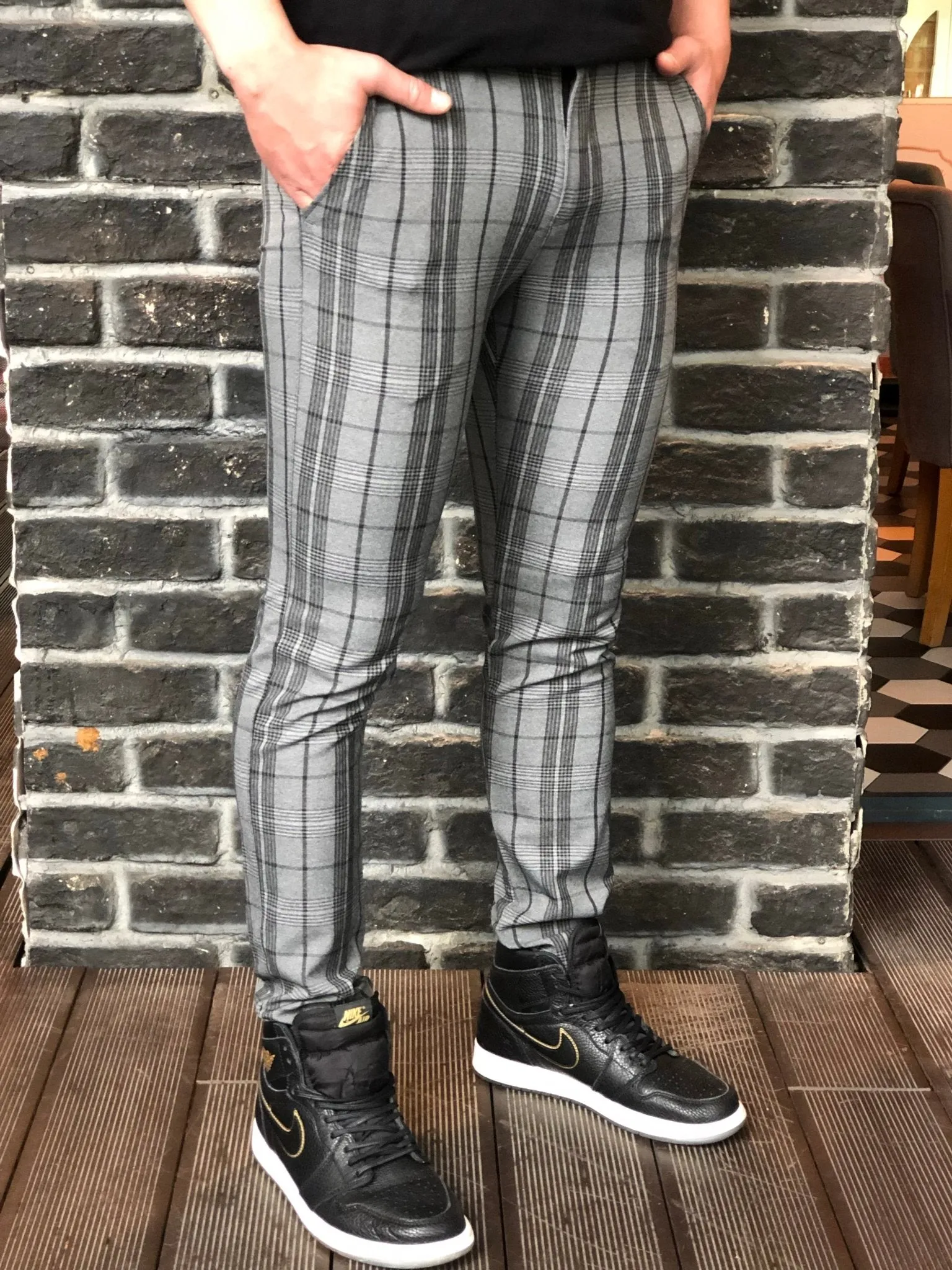 Gray Striped Checkered Slim Fit Casual Mens Pant DJ178 Mens Pant