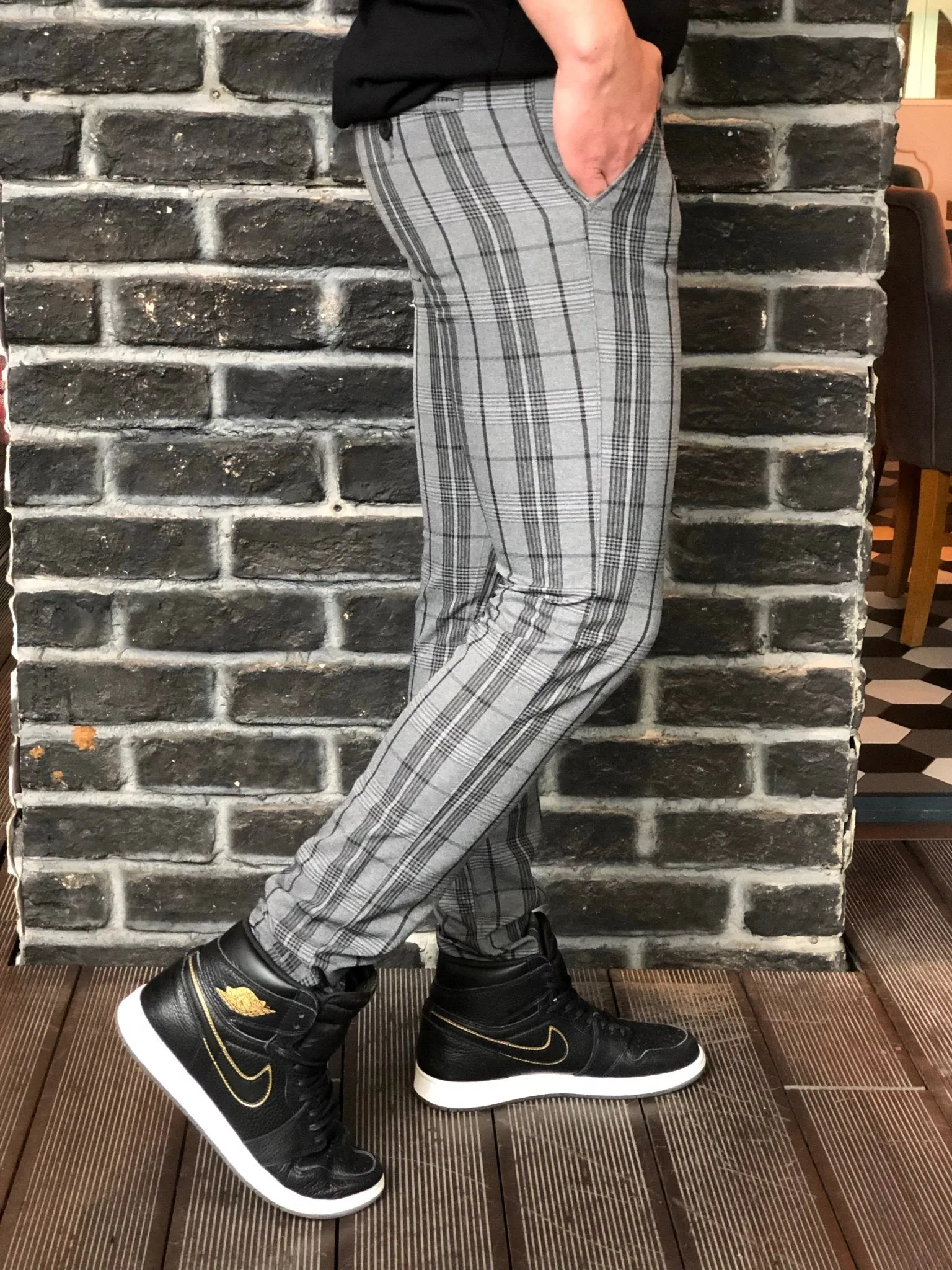 Gray Striped Checkered Slim Fit Casual Mens Pant DJ178 Mens Pant