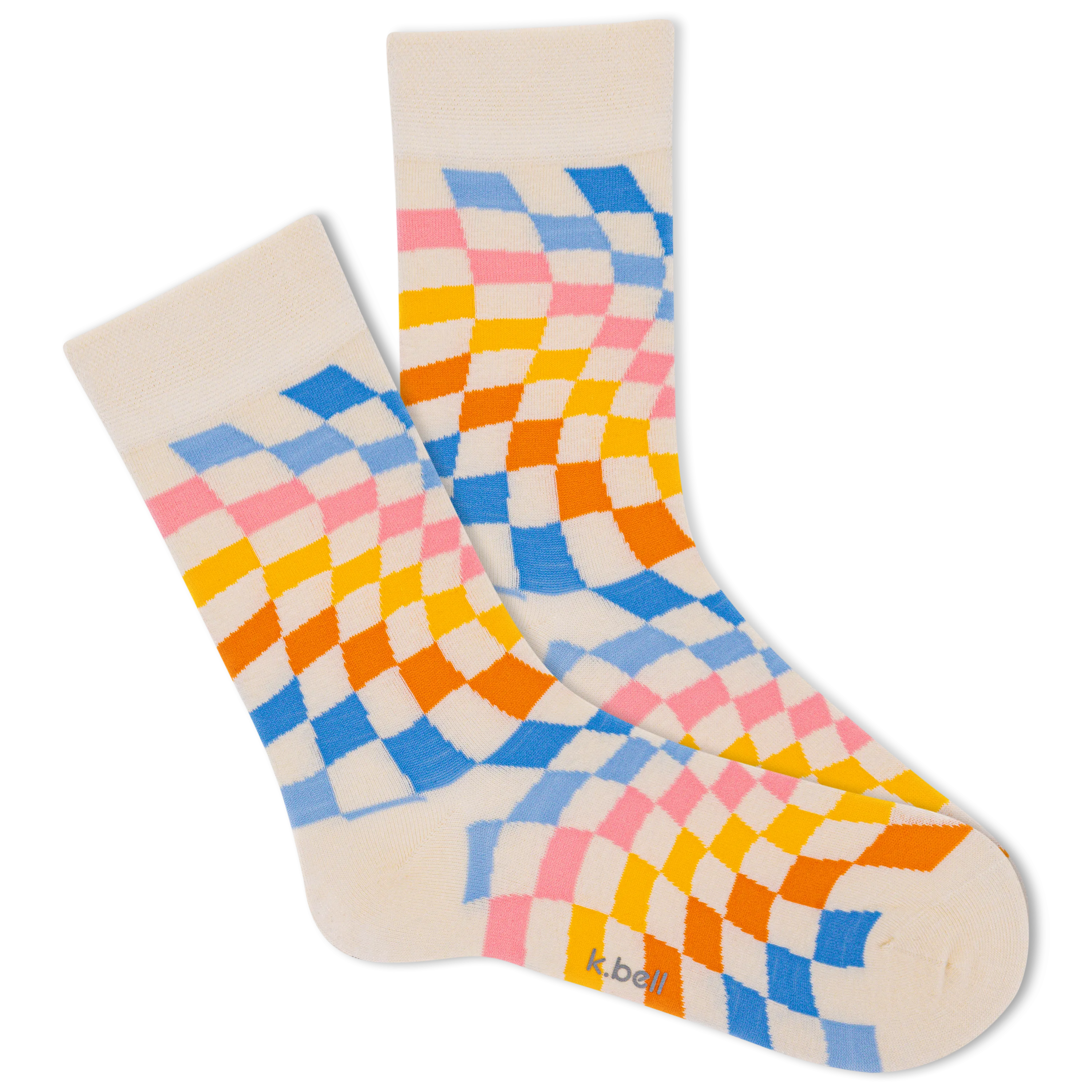 K.Bell Women's Retro Wave Checkerboard Crew Sock