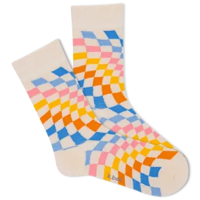 K.Bell Women's Retro Wave Checkerboard Crew Sock